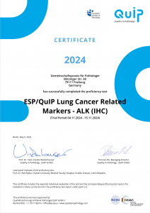 Zertifikat über erfolgreich abgeschlossenen Ringversuch der QUIP